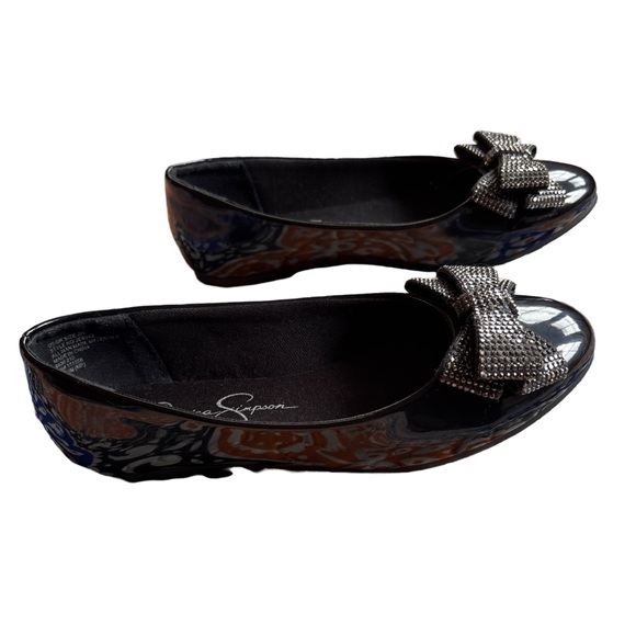 Jessica Simpson Girl Dress Flats Black Metallic Bow Size 2 - Picture 2 of 8